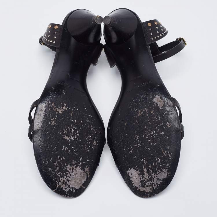 Pre Owned Burberry Black Leather Embellished Crisscross Ankle Strap Sandals Size 37