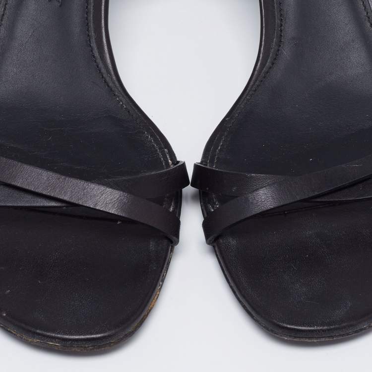 Pre Owned Burberry Black Leather Embellished Crisscross Ankle Strap Sandals Size 37