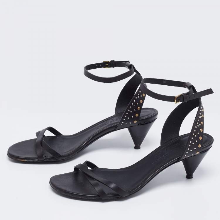 Pre Owned Burberry Black Leather Embellished Crisscross Ankle Strap Sandals Size 37