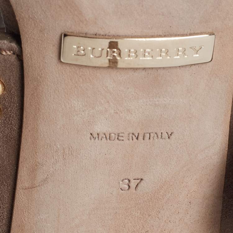 Pre Owned Burberry Grey Suede Studded Padstow Ankle-Wrap Sandals Size 37