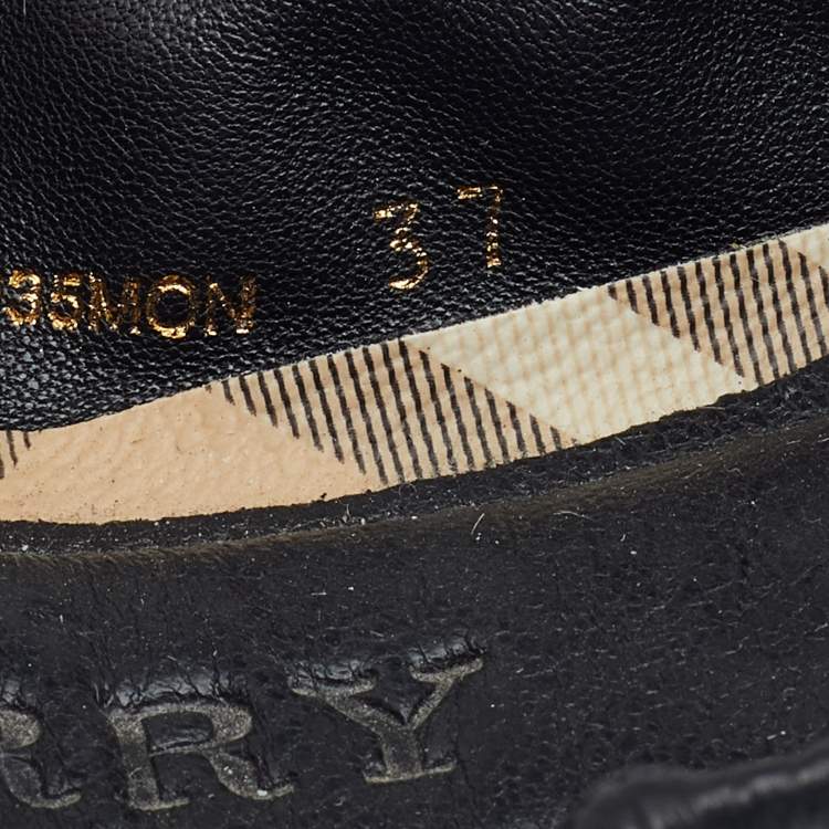 Pre Owned Burberry Black/Beige Leather And Coated Canvas Cap Toe Scrunch Ballet Flats Size 37