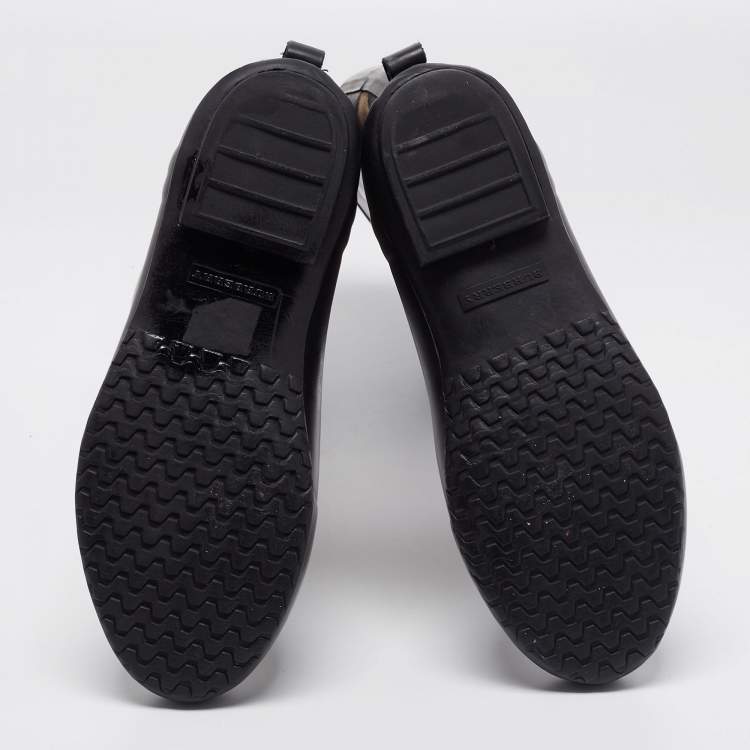 Pre Owned Burberry Black/Beige House Check Canvas And Rubber Clemence Rain Boots Size 38