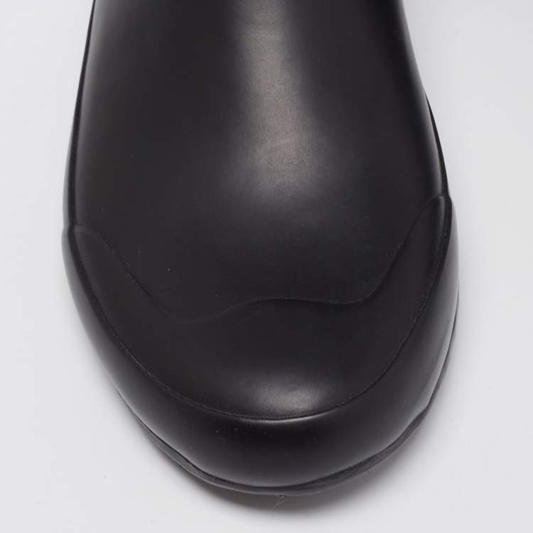 Pre Owned Burberry Black/Beige House Check Canvas And Rubber Clemence Rain Boots Size 38