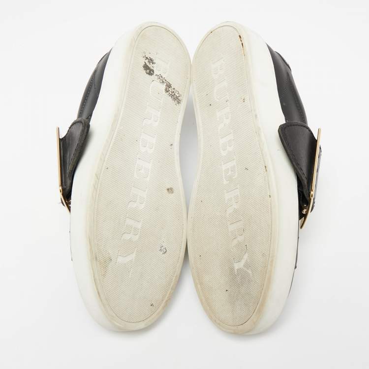 Pre Owned Burberry Black Leather Studded Slip On Sneakers Size 37.5