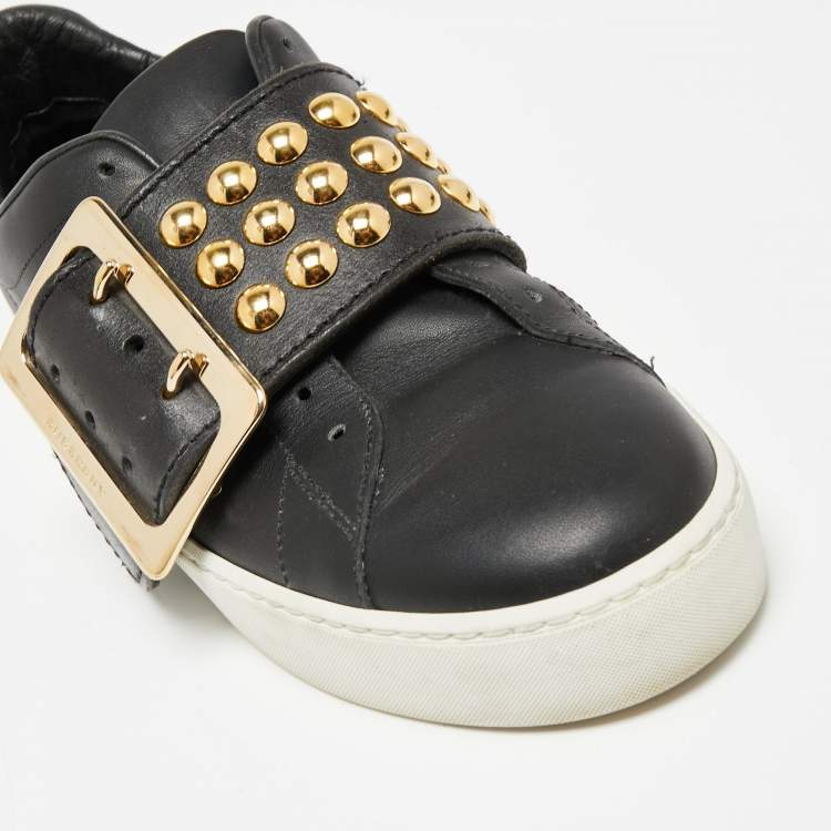 Pre Owned Burberry Black Leather Studded Slip On Sneakers Size 37.5
