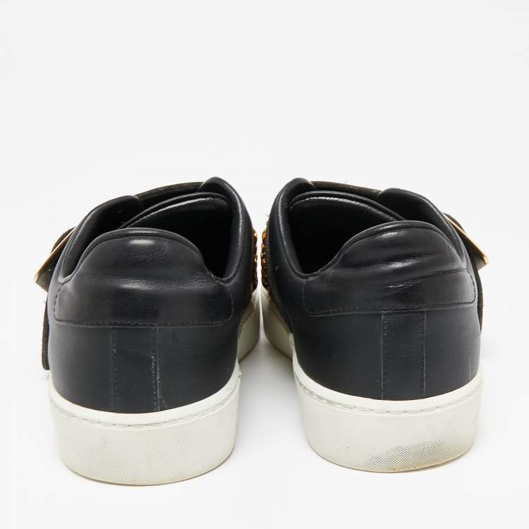 Pre Owned Burberry Black Leather Studded Slip On Sneakers Size 37.5