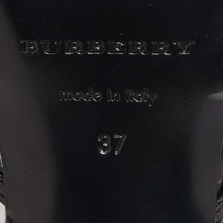 Pre Owned Burberry Brown Animal Print Pony Hair and Patent Leather T-Strap Sandals Size 37