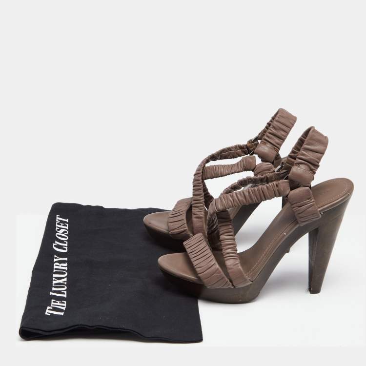 Pre Owned Burberry Mauve Pleated Leather Platform Sandals Size 38
