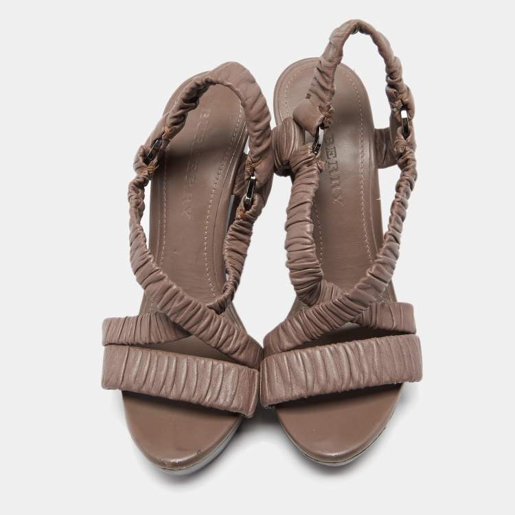Pre Owned Burberry Mauve Pleated Leather Platform Sandals Size 38