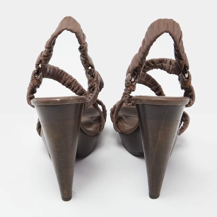 Pre Owned Burberry Mauve Pleated Leather Platform Sandals Size 38