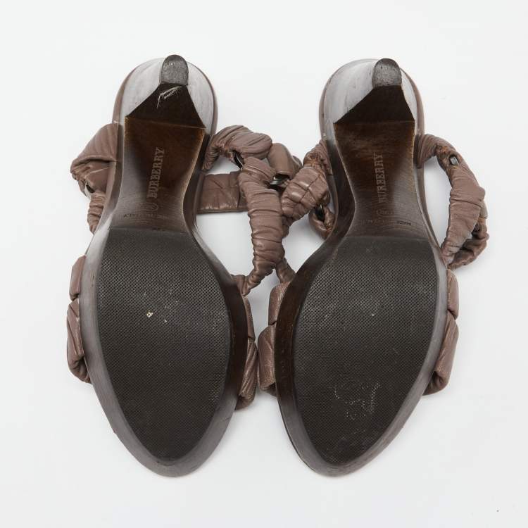 Pre Owned Burberry Mauve Pleated Leather Platform Sandals Size 38