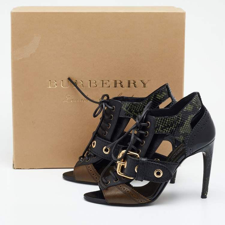Pre Owned Burberry Multicolor Leather And Snakeskin Westmarie Lace up Booties Size 37