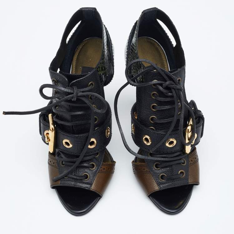 Pre Owned Burberry Multicolor Leather And Snakeskin Westmarie Lace up Booties Size 37