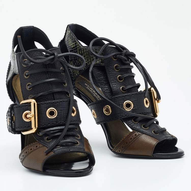 Pre Owned Burberry Multicolor Leather And Snakeskin Westmarie Lace up Booties Size 37