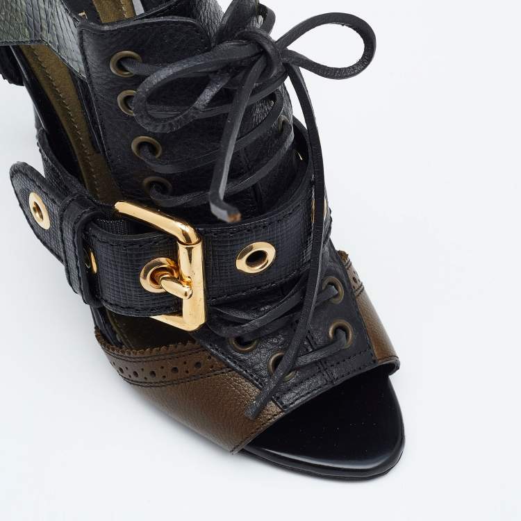 Pre Owned Burberry Multicolor Leather And Snakeskin Westmarie Lace up Booties Size 37
