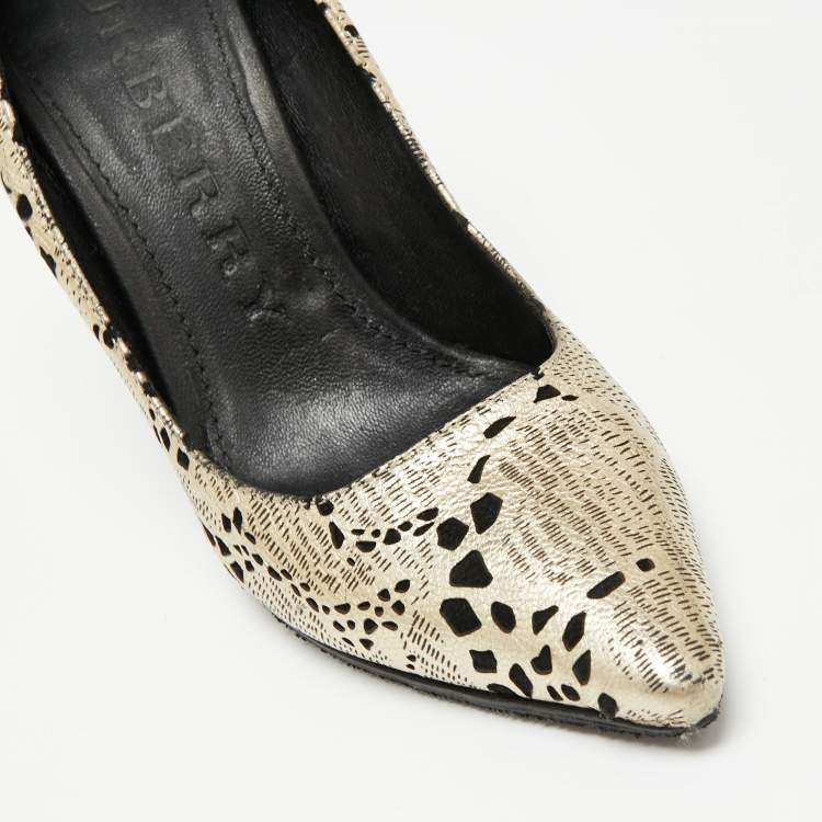 Pre Owned Burberry Metallic Foil Laser Cut Out Leather Pointed Toe Pumps Size 37
