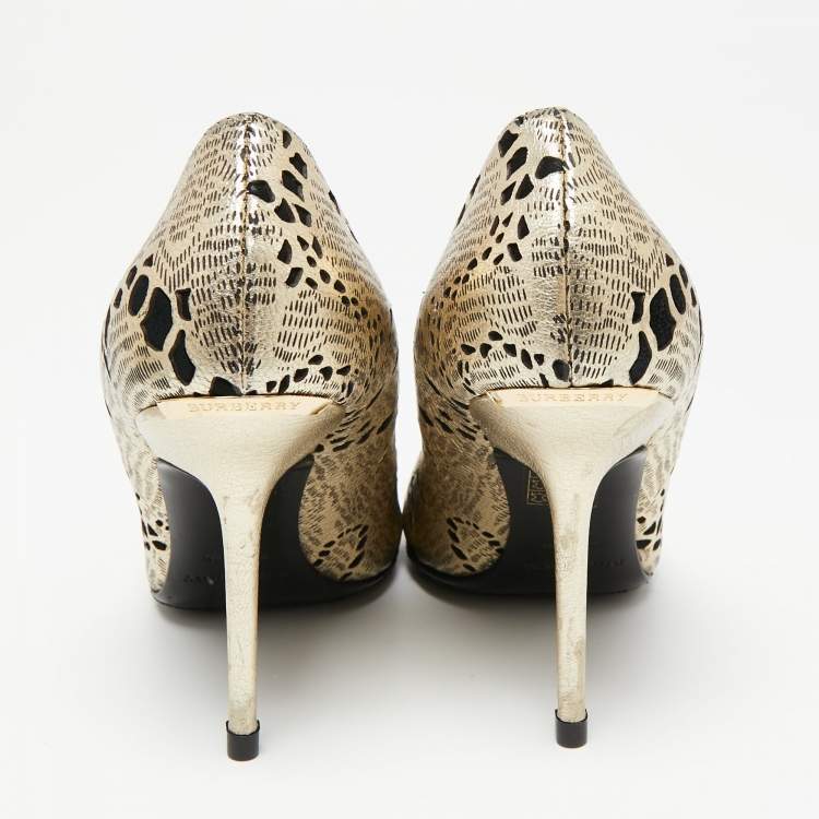 Pre Owned Burberry Metallic Foil Laser Cut Out Leather Pointed Toe Pumps Size 37