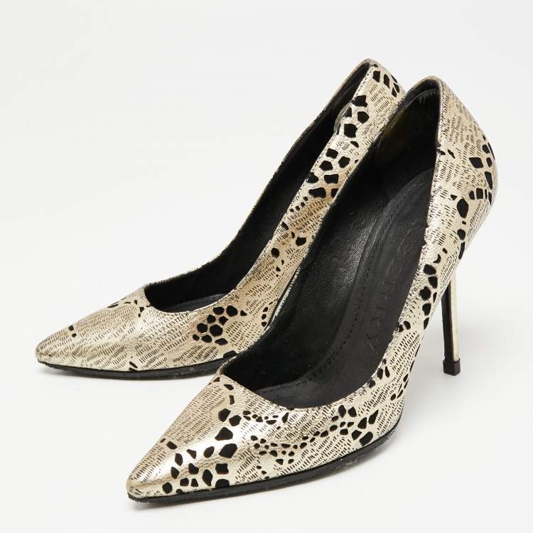 Pre Owned Burberry Metallic Foil Laser Cut Out Leather Pointed Toe Pumps Size 37