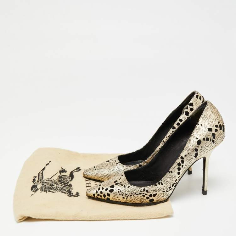 Pre Owned Burberry Metallic Foil Laser Cut Out Leather Pointed Toe Pumps Size 37