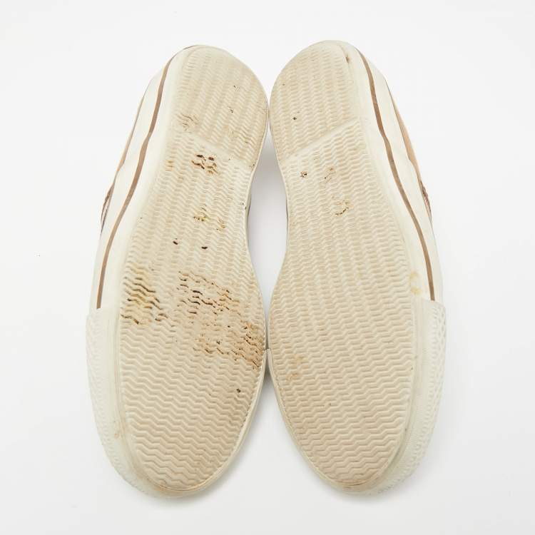 Pre Owned Burberry Beige Novacheck Canvas Slip On Sneakers Size 38