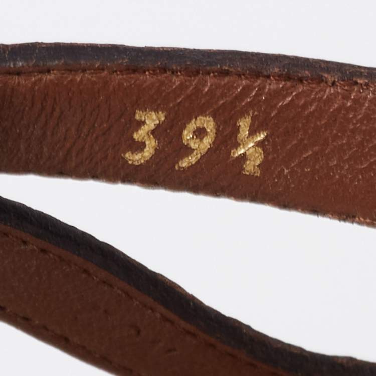 Pre Owned Burberry Brown/Beige Leather and House Check Canvas T-Strap Flat Sandals Size 39.5