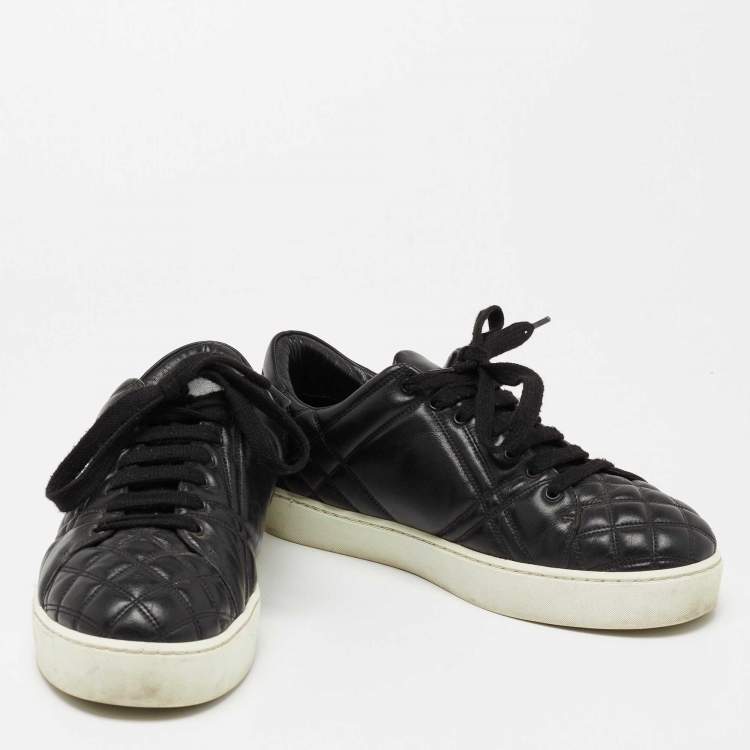 Pre Owned Burberry Black Quilted Leather Westford Lace-Up Sneakers Size 38.5