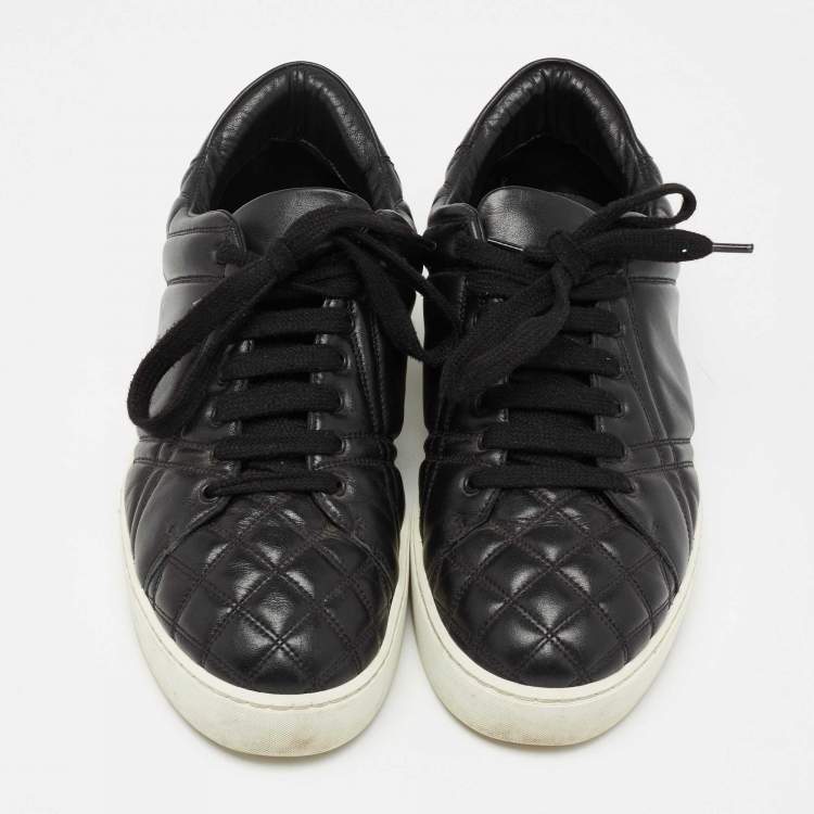 Pre Owned Burberry Black Quilted Leather Westford Lace-Up Sneakers Size 38.5