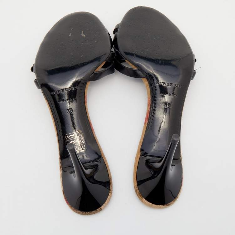 Pre Owned Burberry Black Leather Cross Strap Buckle Detail Slides Size 38