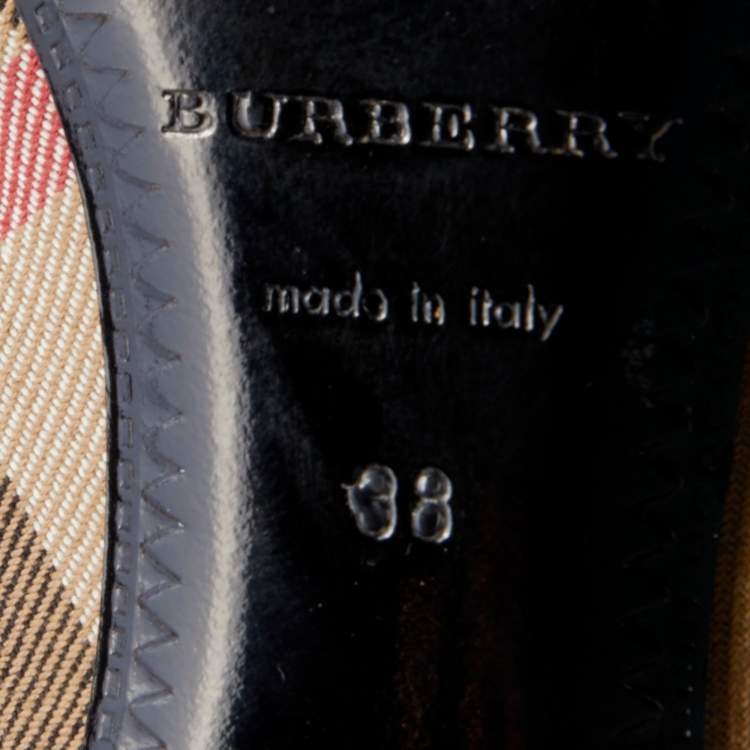 Pre Owned Burberry Brown/Beige House Check Canvas And Leather Pointed Toe Buckle Pumps Size 38