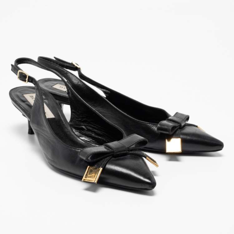 Pre Owned Burberry Black Leather Bow Detail Pointed Toe Slingback Pumps Size 36