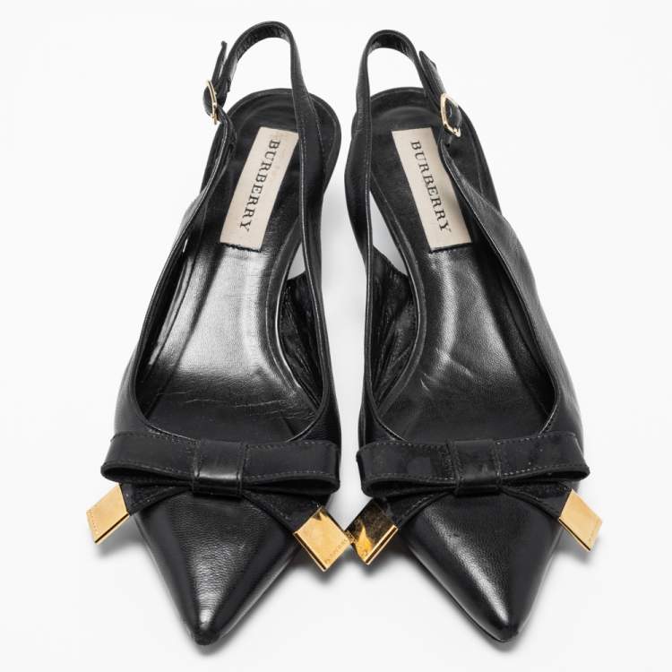 Pre Owned Burberry Black Leather Bow Detail Pointed Toe Slingback Pumps Size 36