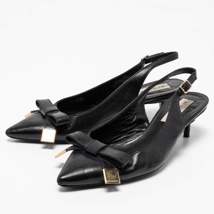 Burberry Black Leather Bow Detail Pointed Toe Slingback Pumps Size 36  Burberry | TLC