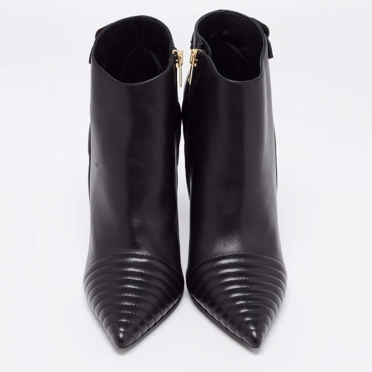 Pre Owned Burberry Black Quilted Leather Alexandra Pointed Toe Ankle Boots Size 40