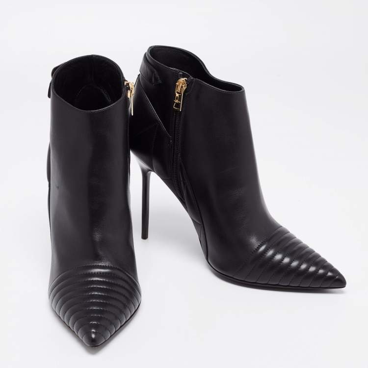 Pre Owned Burberry Black Quilted Leather Alexandra Pointed Toe Ankle Boots Size 40