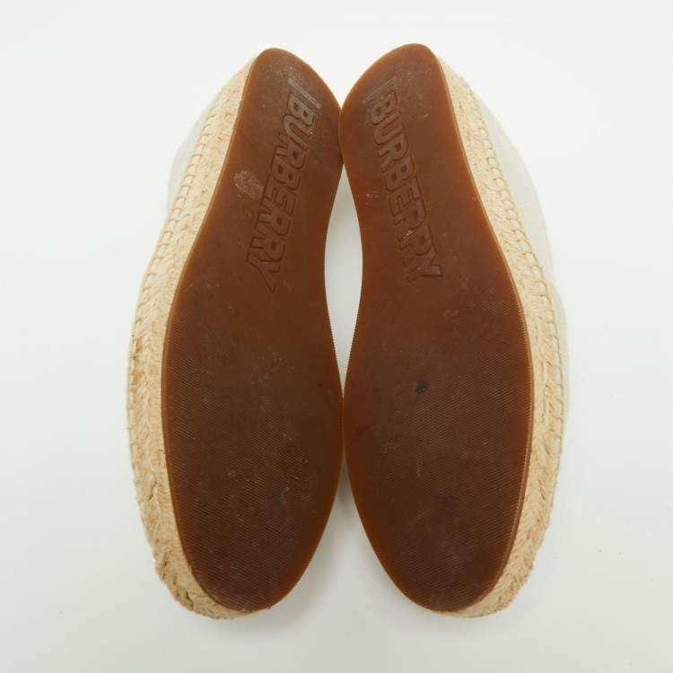 Pre Owned Burberry Off-White Canvas Tabitha Espadrille Flats Size 36.5