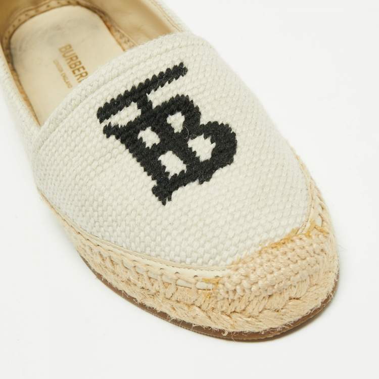 Pre Owned Burberry Off-White Canvas Tabitha Espadrille Flats Size 36.5
