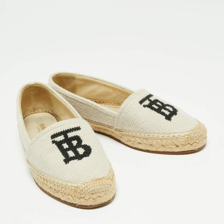 Pre Owned Burberry Off-White Canvas Tabitha Espadrille Flats Size 36.5
