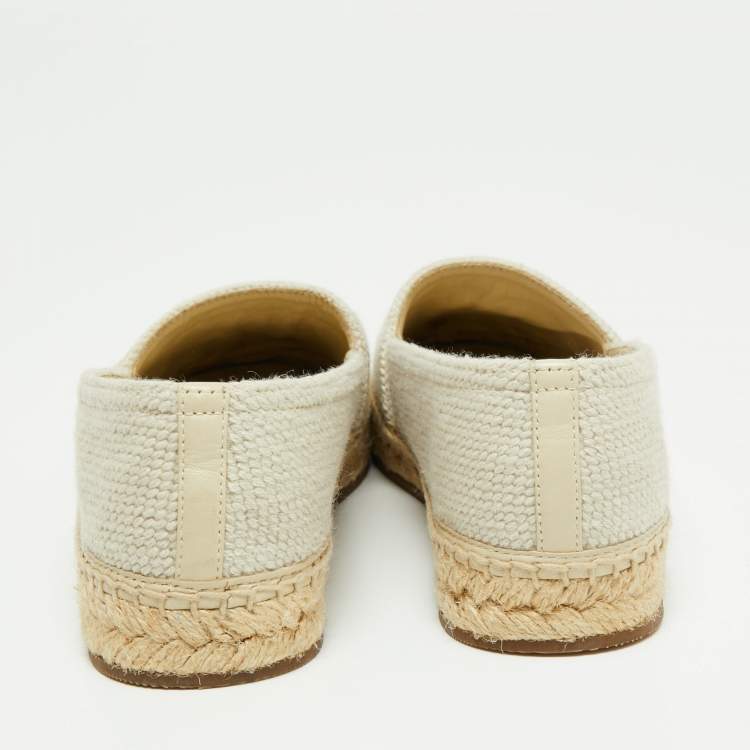 Pre Owned Burberry Off-White Canvas Tabitha Espadrille Flats Size 36.5