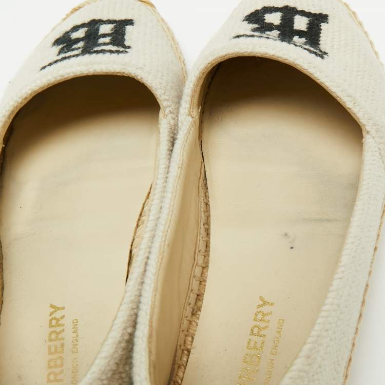 Pre Owned Burberry Off-White Canvas Tabitha Espadrille Flats Size 36.5