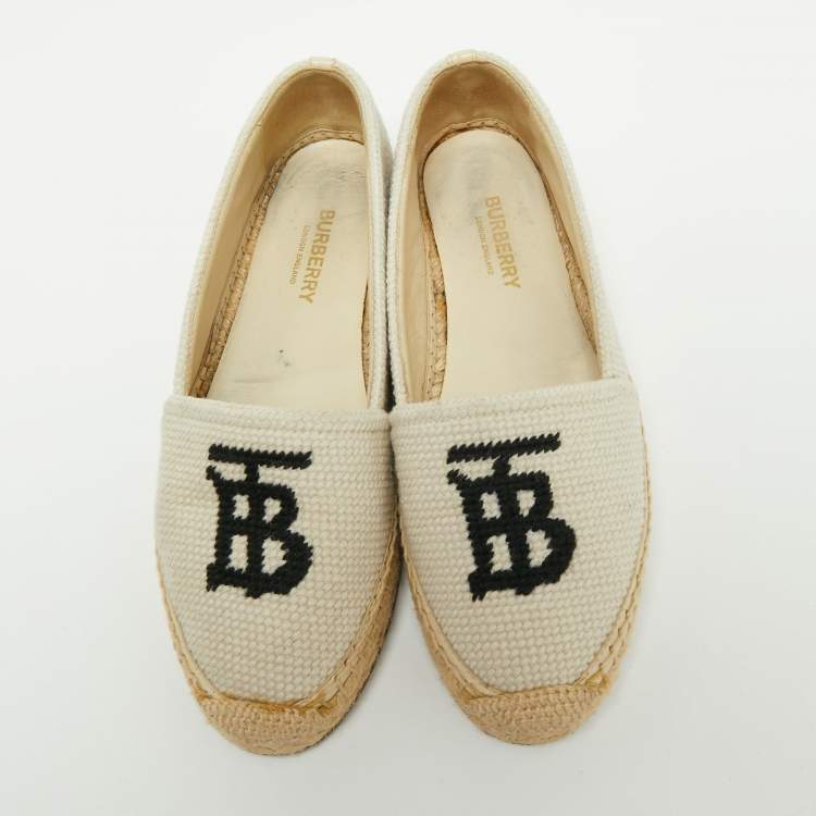 Pre Owned Burberry Off-White Canvas Tabitha Espadrille Flats Size 36.5