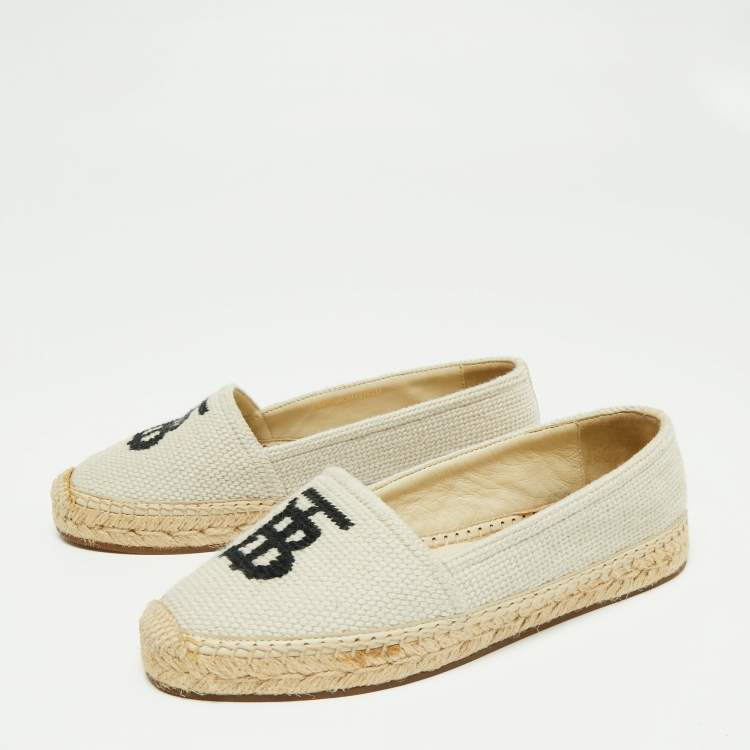 Pre Owned Burberry Off-White Canvas Tabitha Espadrille Flats Size 36.5