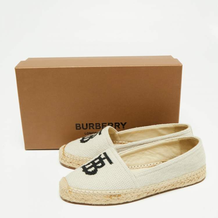 Pre Owned Burberry Off-White Canvas Tabitha Espadrille Flats Size 36.5