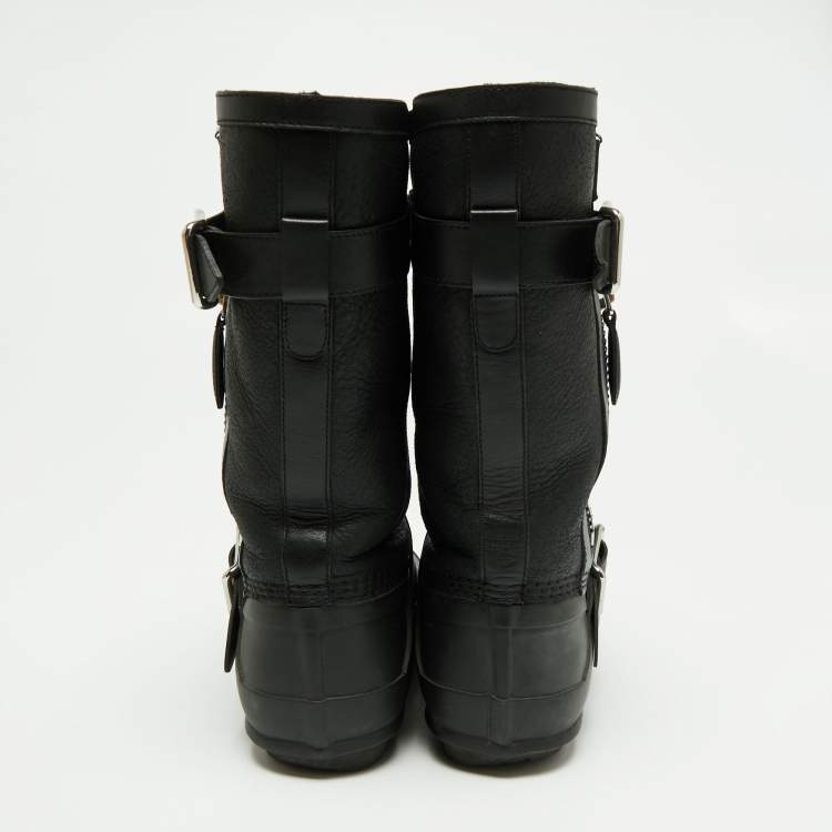 Pre Owned Burberry Black Claredon Rubber and Shearling Midcalf Boots Size 36 