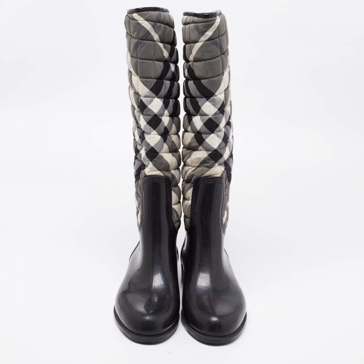 Pre Owned Burberry Black Rubber And Check Quilted Canvas Rain Boots Size 39