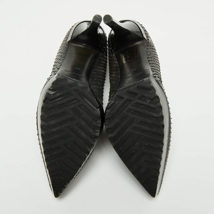 Pre Owned Burberry Black/Grey Python Leather Booties Size 38