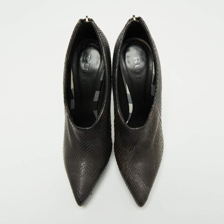 Pre Owned Burberry Black/Grey Python Leather Booties Size 38
