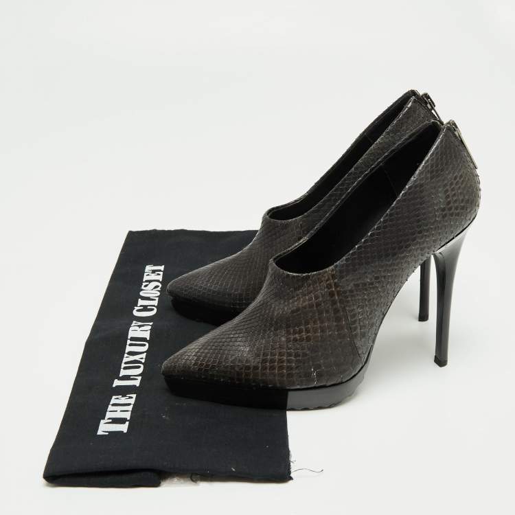 Pre Owned Burberry Black/Grey Python Leather Booties Size 38
