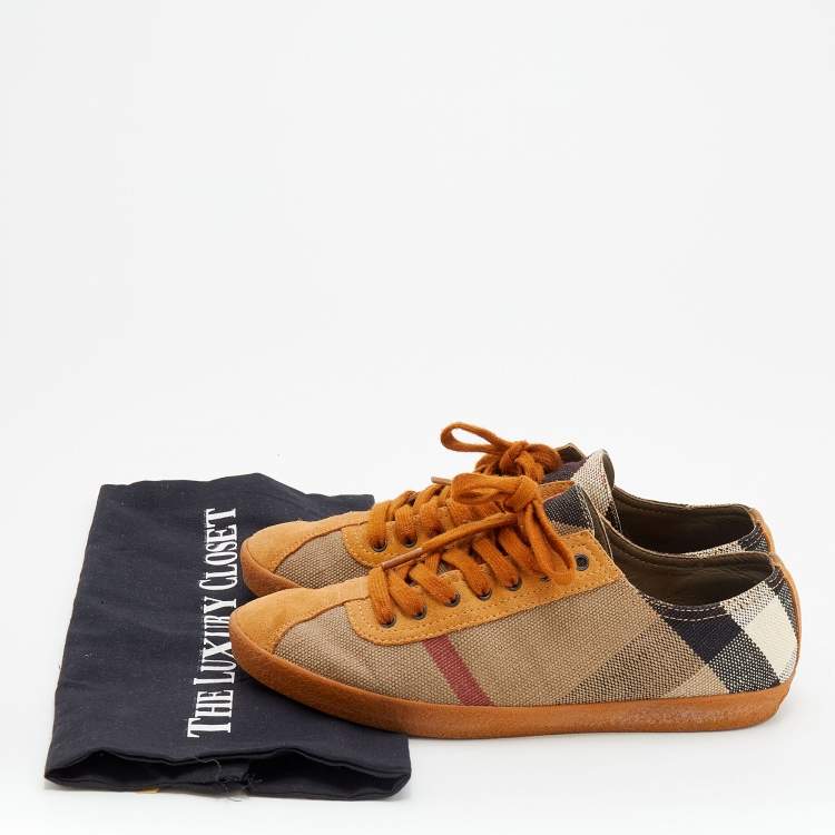 Pre Owned Burberry Beige Suede And Canvas Low Top Sneakers Size 37