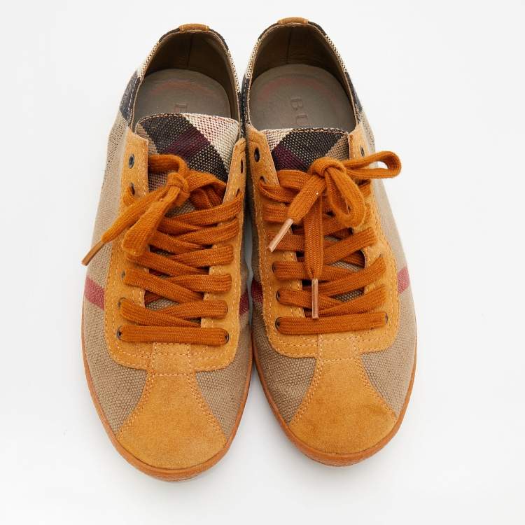 Pre Owned Burberry Beige Suede And Canvas Low Top Sneakers Size 37