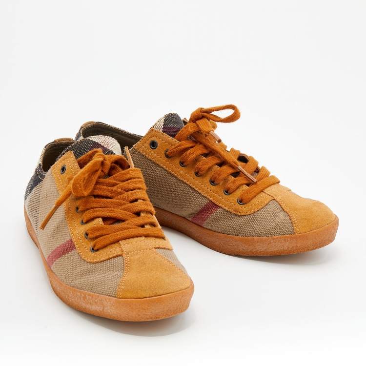 Pre Owned Burberry Beige Suede And Canvas Low Top Sneakers Size 37